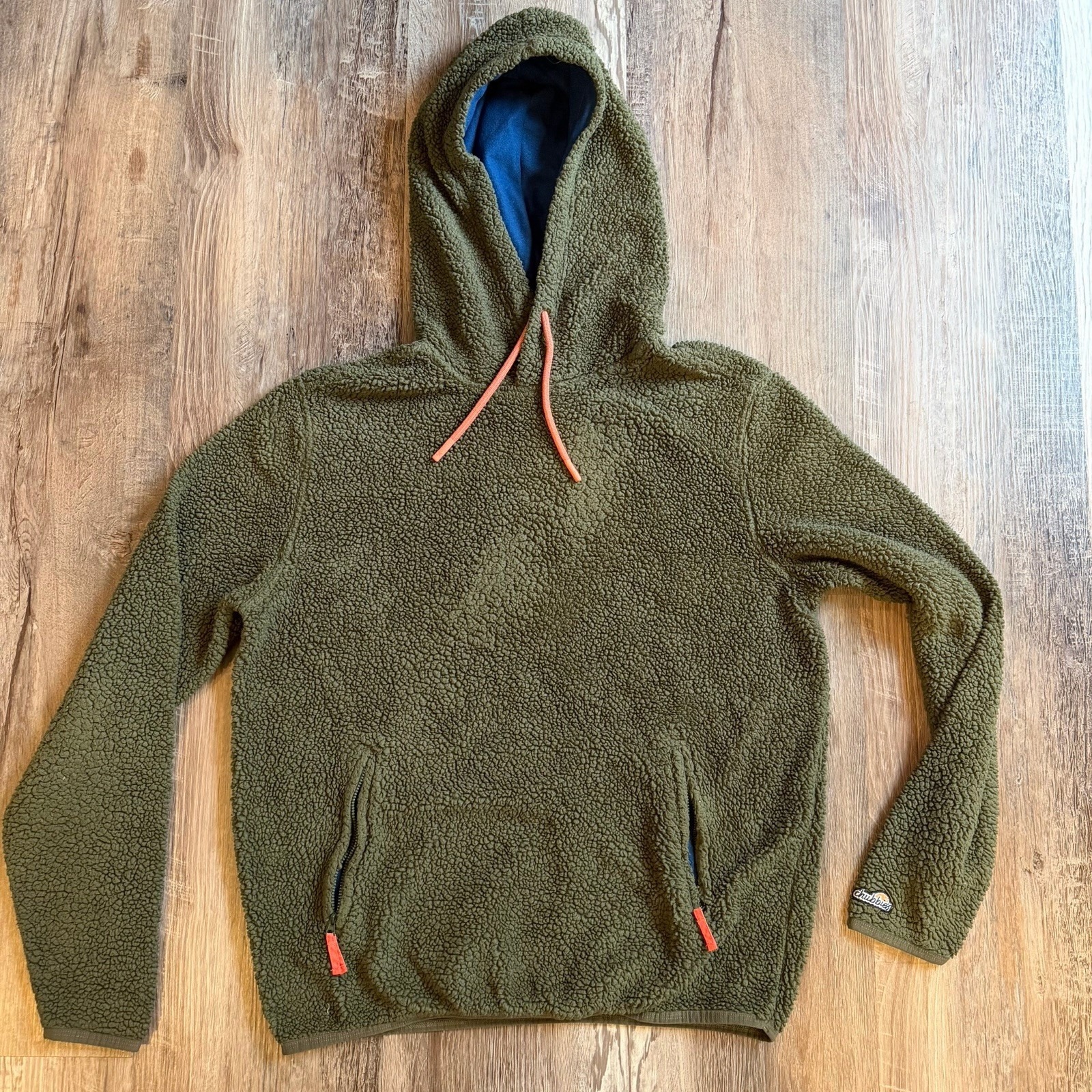 Chubbies Fleece Pullover Men's Large High Pile Green Hooded Zip Pockets
